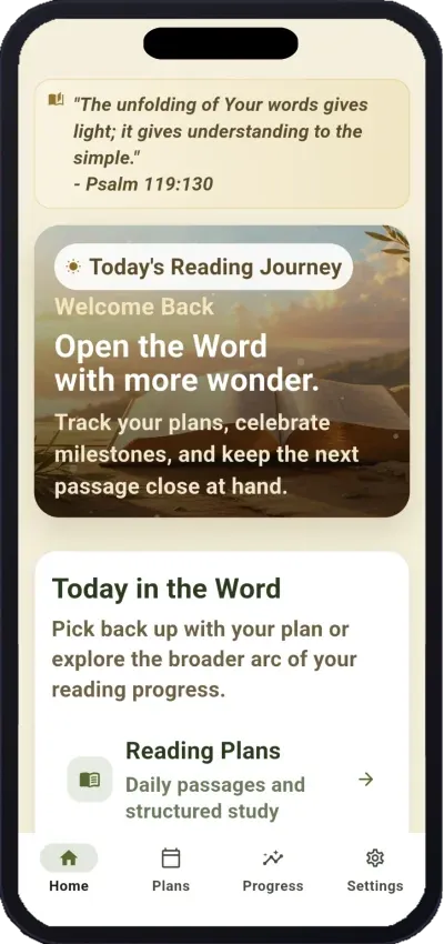 Home screen with daily reading plans and welcome journey
